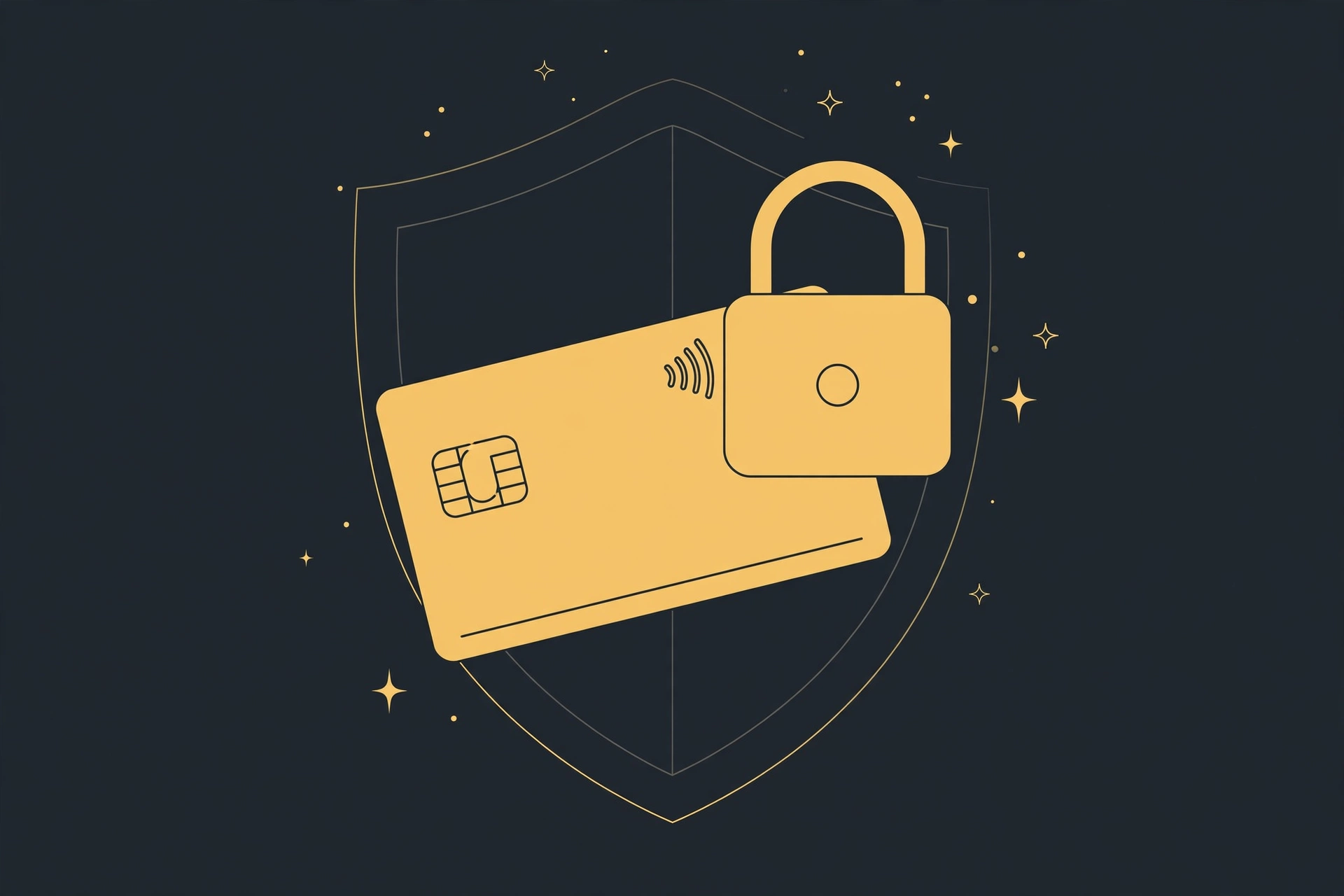 Illustration of secure checkout: a padlock and credit card